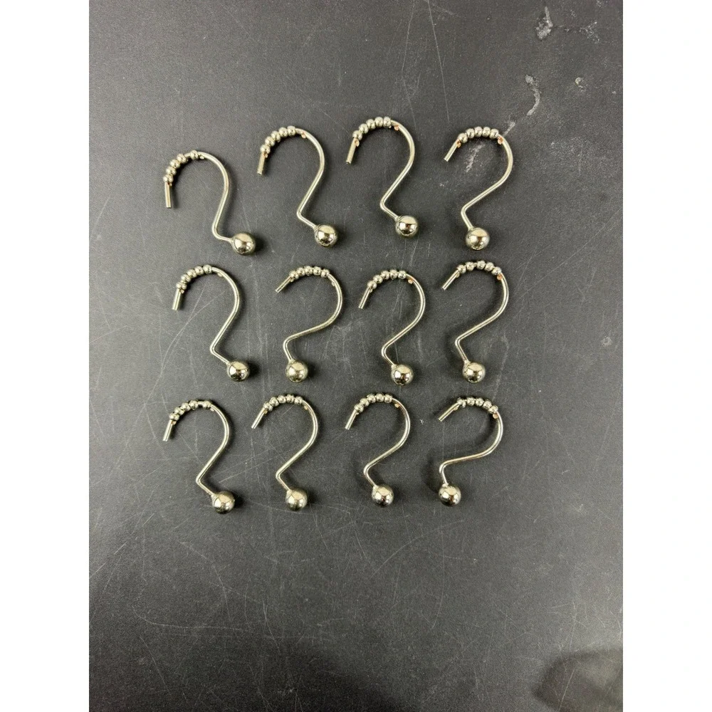 Set of 12 Chrome Roller Ball Shower‎ Curtain Hooks Silver Metal Rings Beaded